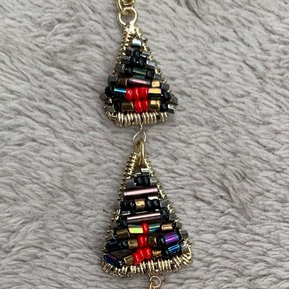 Express Layered Golden-Toned Beaded Triangles and Feather Necklace - Picture 7 of 15